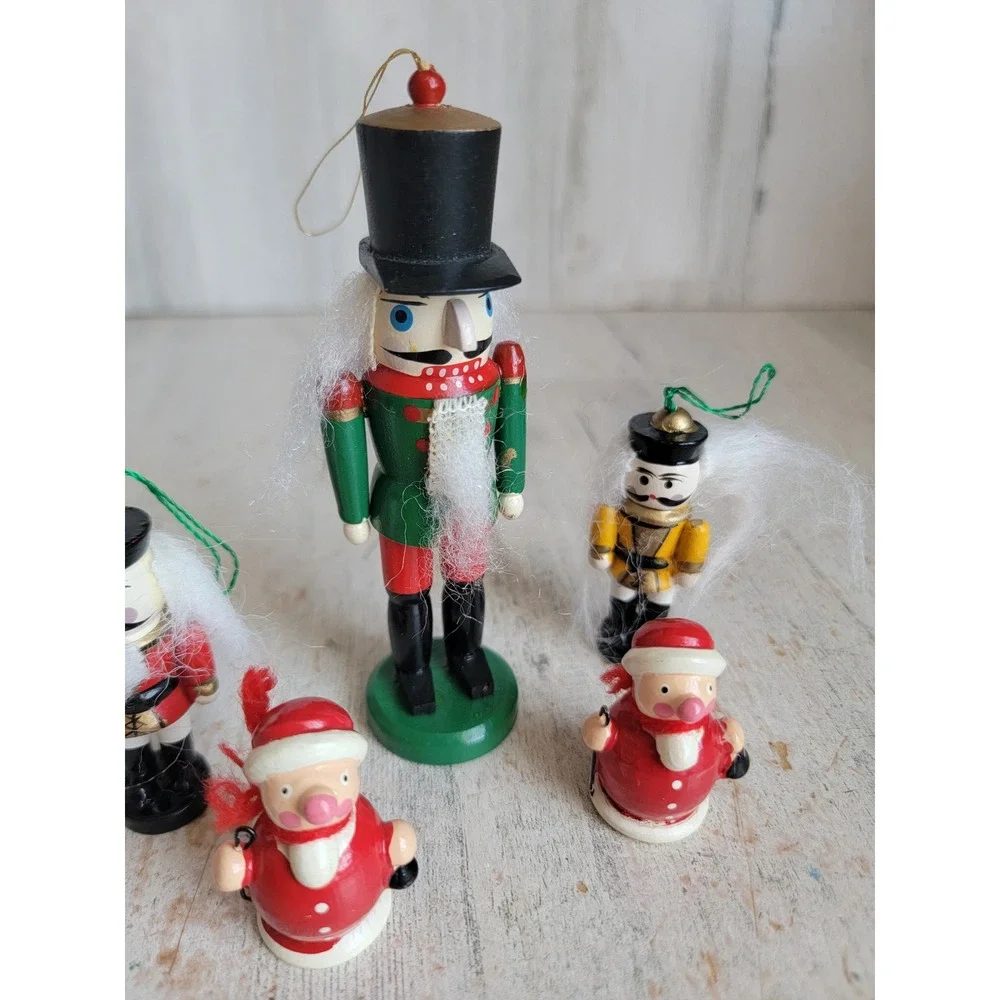 Nutcracker mini vintage Santa Claus figure ornament Xmas set Unique Home